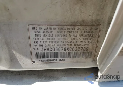 1999 Honda Accord Ex from USA, damaged, VIN JHMCG6679XC032789